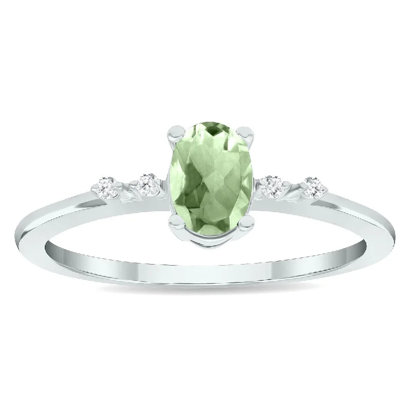 Women's Green Amethyst and Diamond Sparkle Ring in 10K White Gold