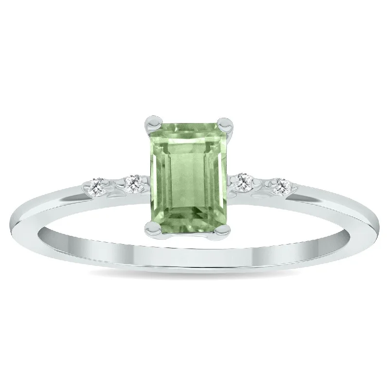 Women's Green Amethyst and Diamond Sparkle Ring in 10K White Gold