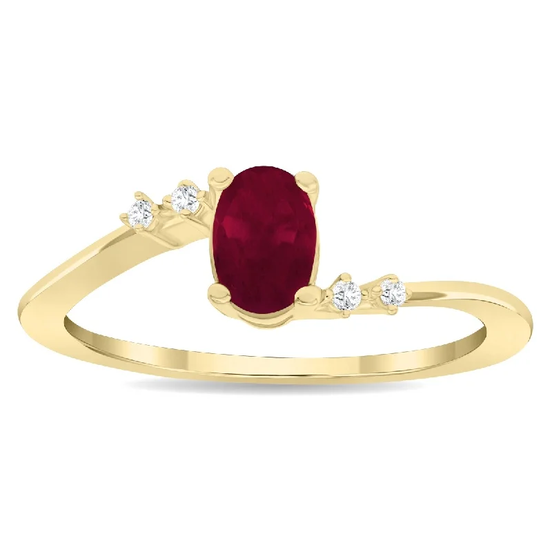 Women's Oval Shaped Ruby and Diamond Tierra Ring in 10K Yellow Gold