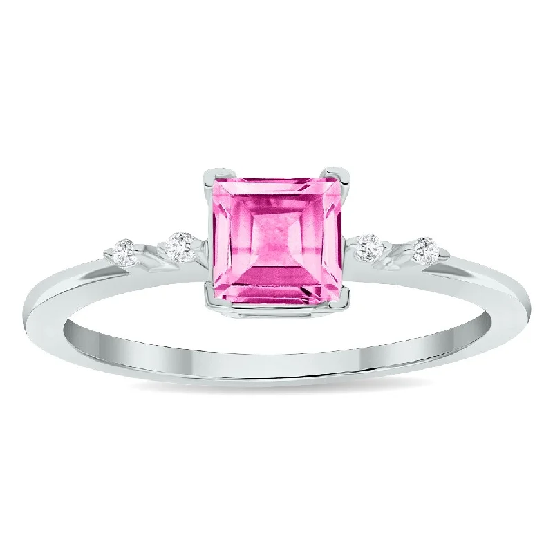 Women's Pink Topaz and Diamond Sparkle Ring in 10K White Gold