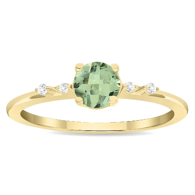 Women's Round Shaped Green Amethyst and Diamond Sparkle Ring in 10K Yellow Gold