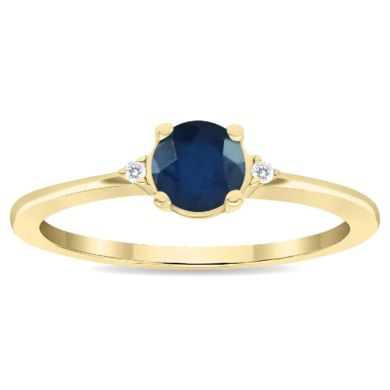 Women's Round Shaped Sapphire and Diamond Classic Band in 10K Yellow Gold