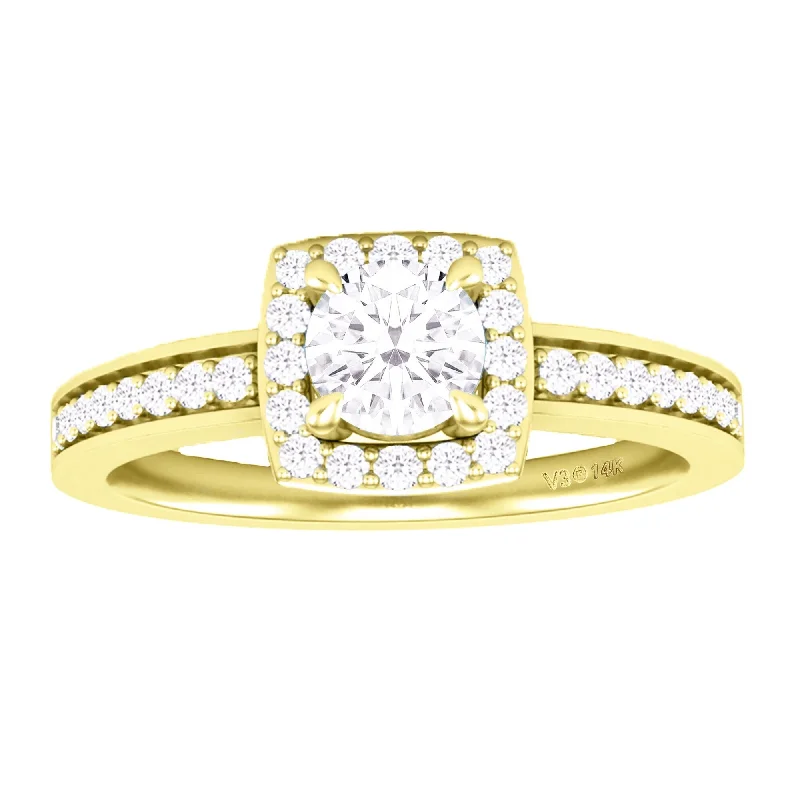 Yellow Gold with Moissanite and Genuine White Diamond Halo Ring