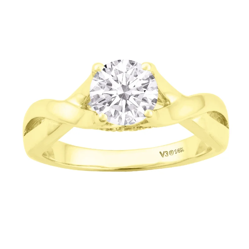 Yellow Gold with Moissanite and White Diamond Solitaire Ring