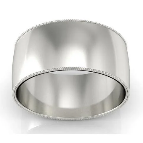 10mm Platinum Wedding Band Milgrain