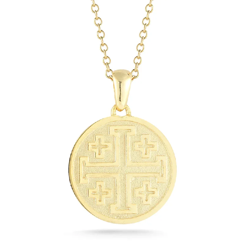 14k Gold Matte-Finish Jerusalem Cross Necklace