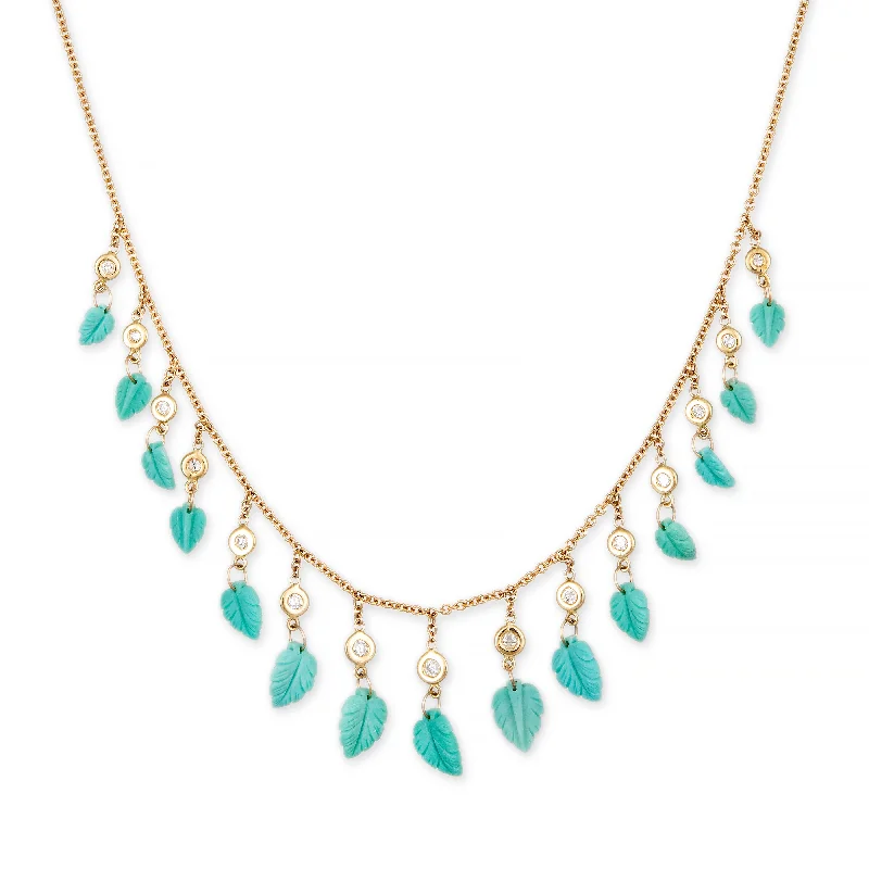 15 DIAMOND TURQUOISE LEAF SHAKER NECKLACE