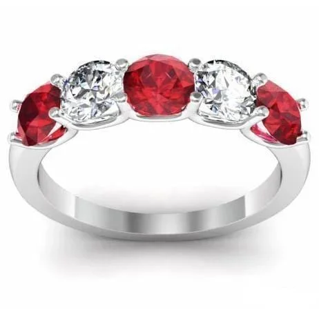 1.50cttw U Prong Ruby and Diamond 5 Stone Band