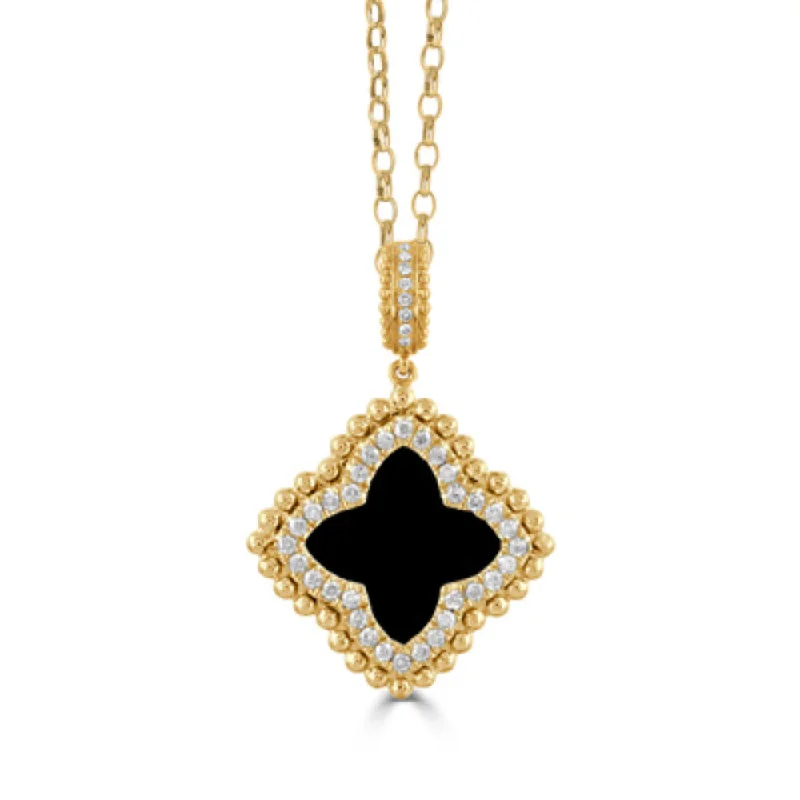 18k Diamond & Onyx Pendant Necklace