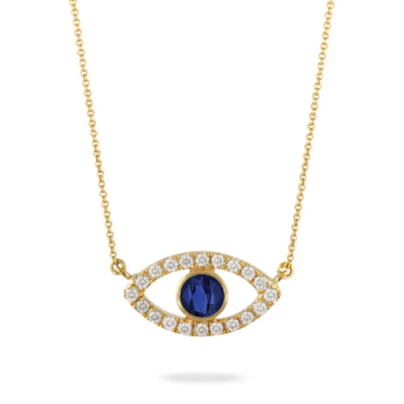 18k Gold Sapphire & Diamond Evil Eye Pendant