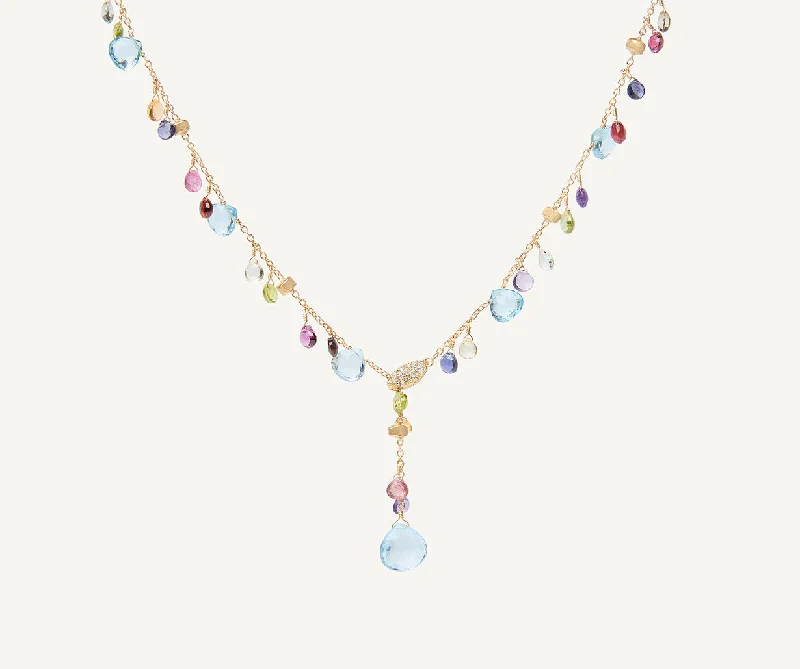 18K Yellow Gold Gemstone Lariat Necklace