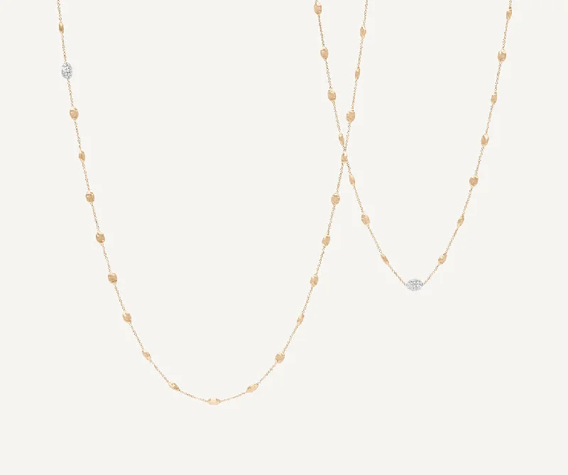 18K Yellow Gold Gold & Diamond Small Bean Long Necklace