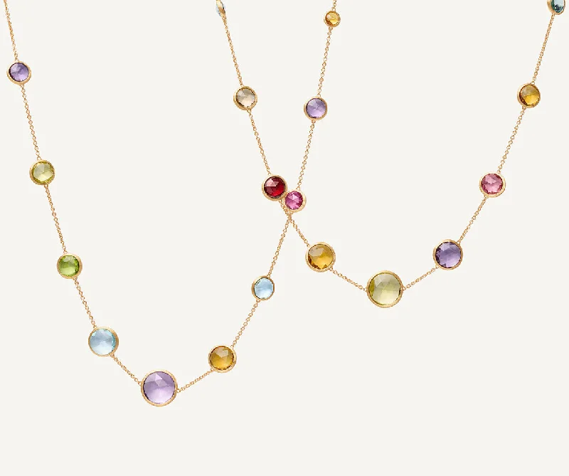 18K Yellow Gold Long Gemstone Necklace