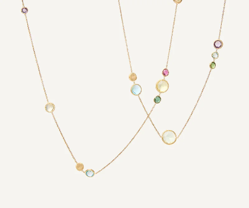 18K Yellow Gold Long Mixed Gemstone Necklace