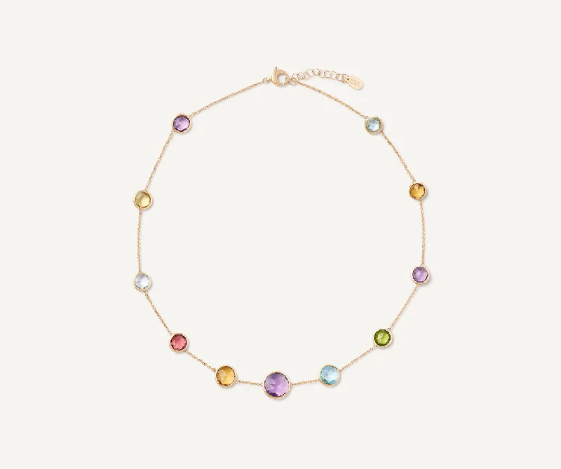 18K Yellow Gold Short Gemstone Necklace