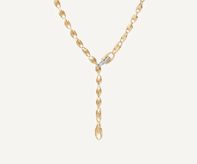 18K Yellow Gold Small Link Lariat With Diamond Clasp