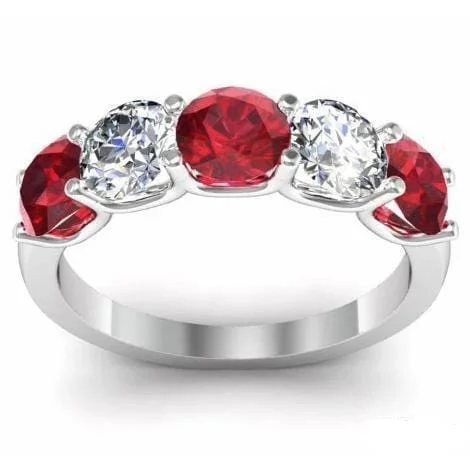 2.00cttw U Prong Ruby and Diamond 5 Stone Band