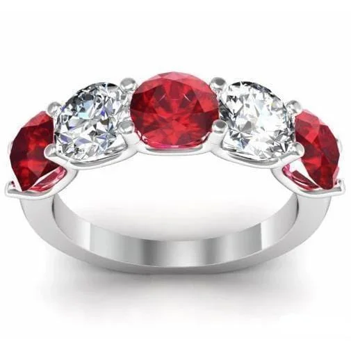 3.00cttw U Prong Ruby and Diamond 5 Stone Band