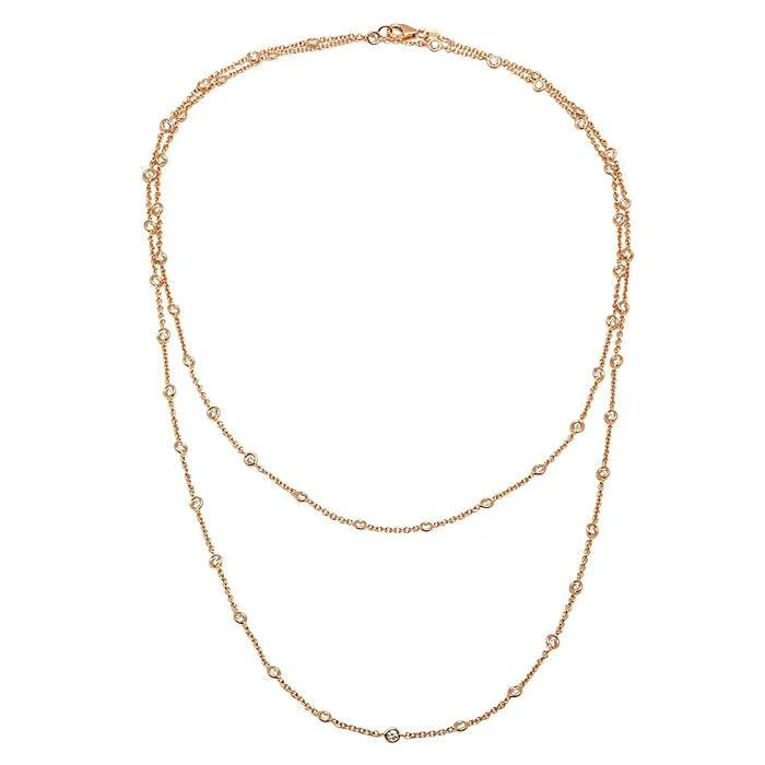 1.00cttw 36" Handmade Rose Gold Diamond Rolo Necklace