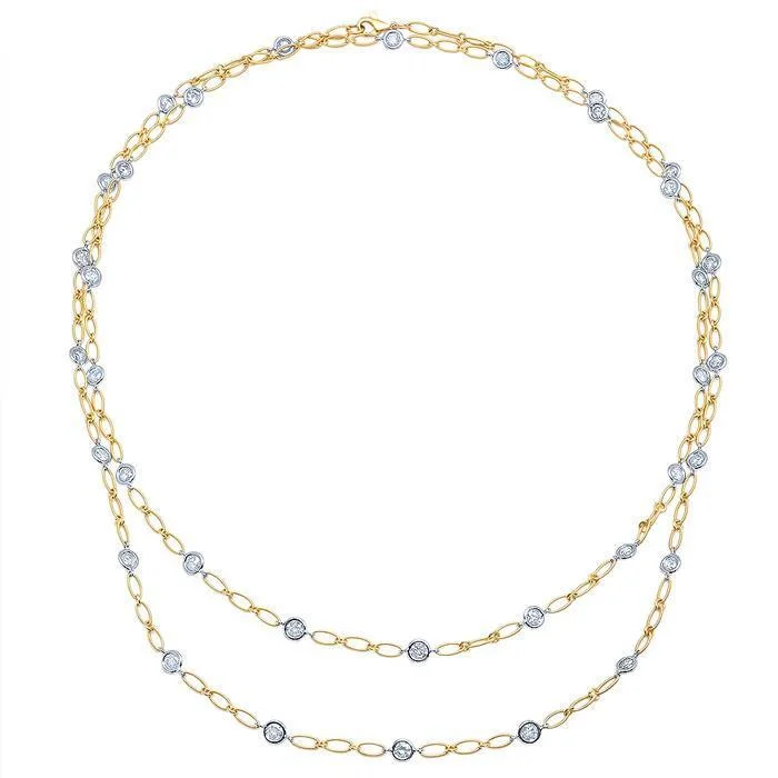 3.50cttw 36" Yellow and White Gold Handmade Diamond Necklace