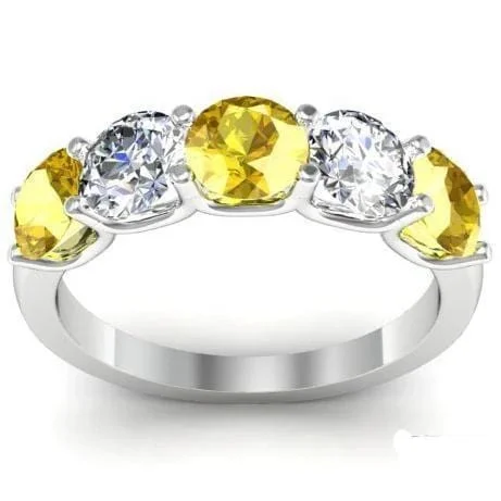 2.00cttw U Prong Diamond and Yellow Sapphire Gemstone Five Stone Band