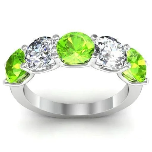 3.00cttw U-Prong 5 Stone Band with Peridot and Diamonds