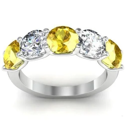 3.00cttw U Prong Yellow Sapphire and Diamond  5 Stone Band