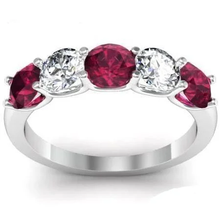 1.50cttw U Prong Garnet and Diamond Five Stone Band