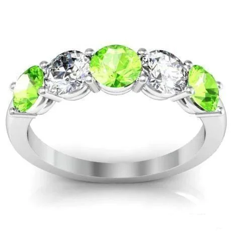 1.50cttw Shared Prong Peridot and Diamond Five Stone Band