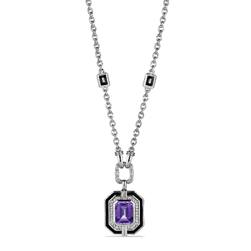 Adrienne Pendant Necklace with Enamel, Amethyst and Diamonds