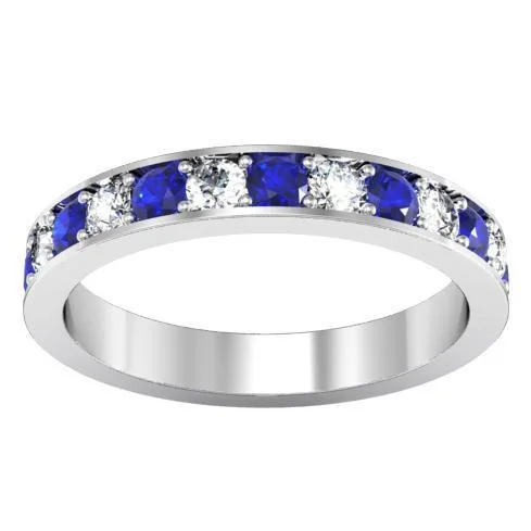 Alternating Blue Sapphire and Diamond Pave Eternity Band (1.30 cttw)