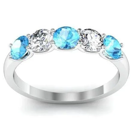 1.00cttw U Prong Aquamarine and Diamond 5 Stone Band