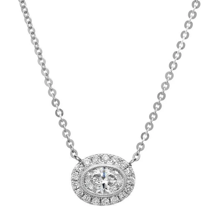 Bezel Set Oval Diamond Halo Pendant