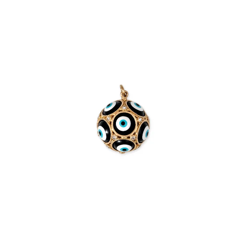 BLACK CERAMIC EYE + ROSE CUT DIAMOND SPHERE CHARM