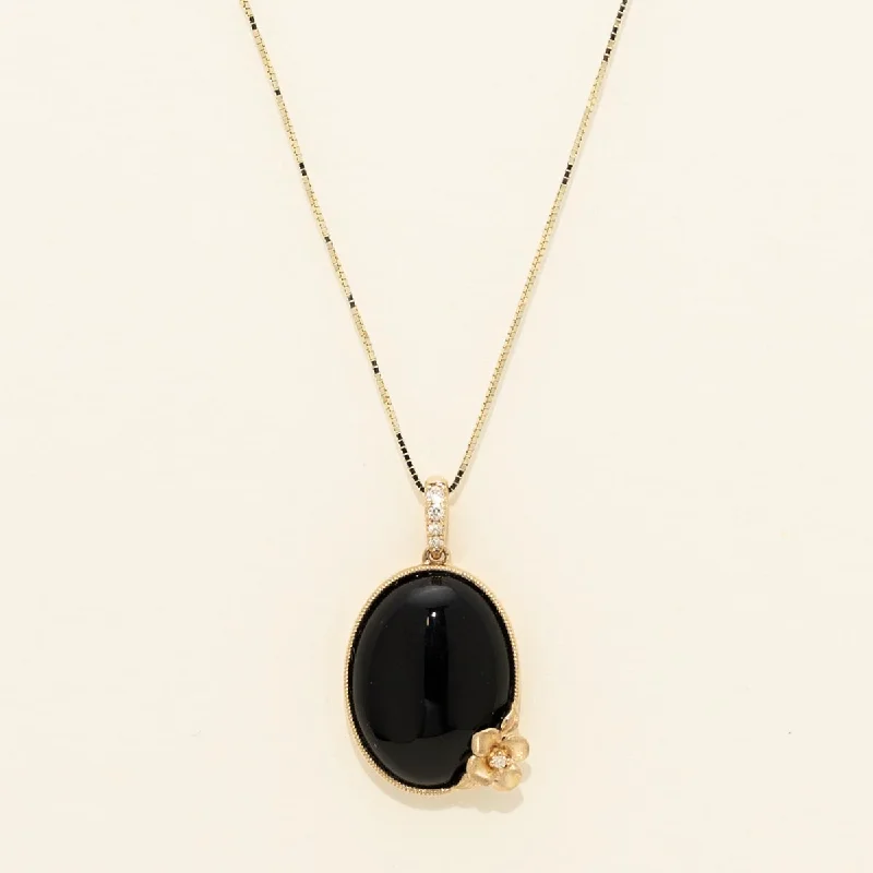 Black Onyx Necklace in 14kt Yellow Gold with Diamonds ( .03tw)