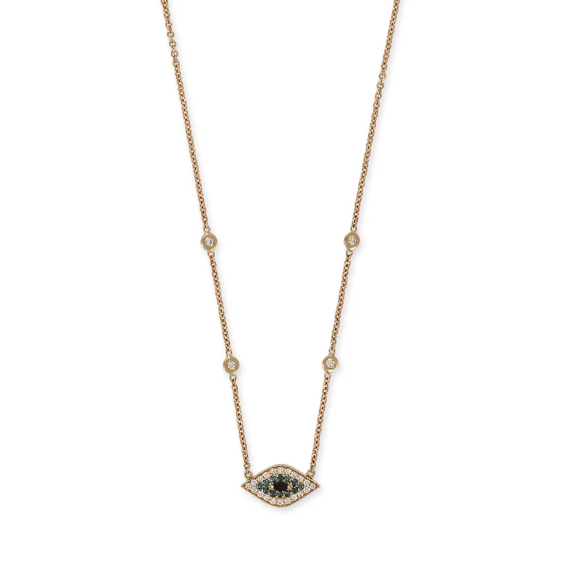 BLUE AND WHITE PAVE + MARQUISE BLACK DIAMOND EYE NECKLACE