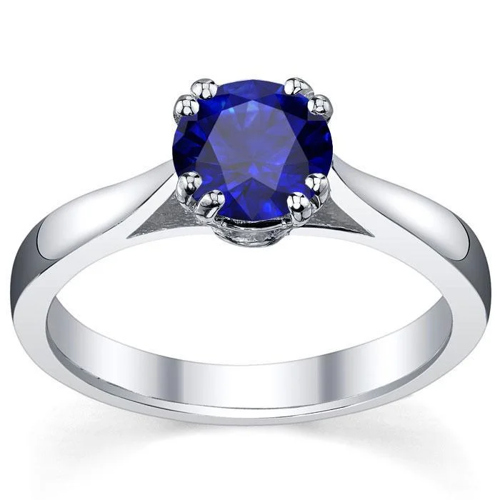 Blue Sapphire Double Prong Tapered Solitaire