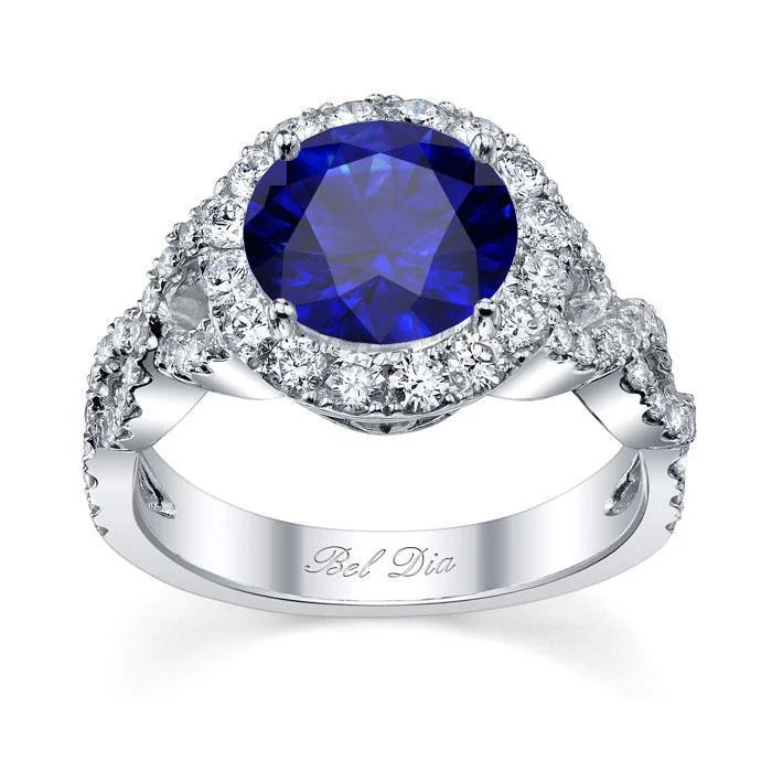 Blue Sapphire Halo with Twisted Shank