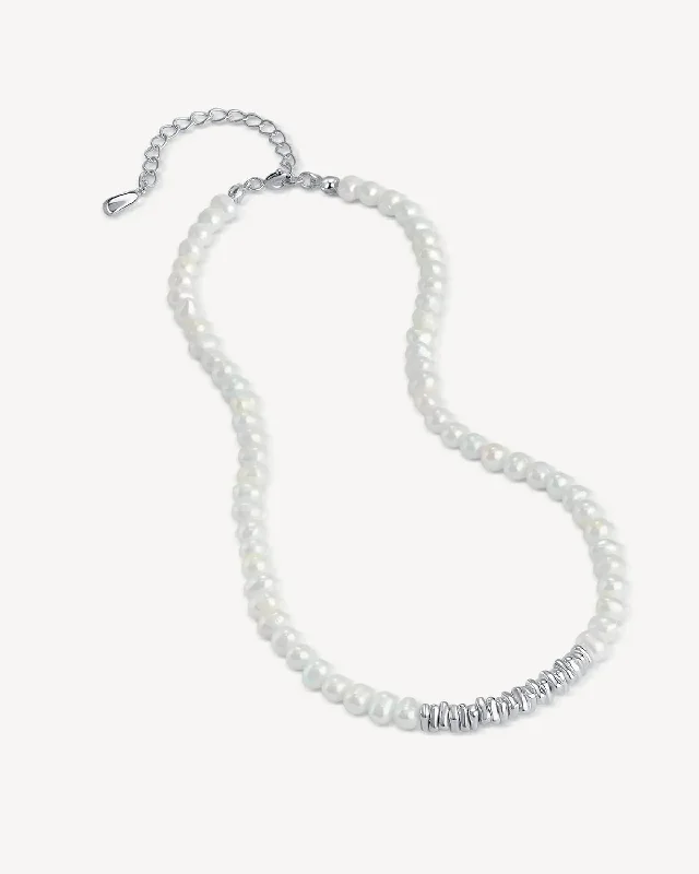 Broken Silver Pearl Collar Chain