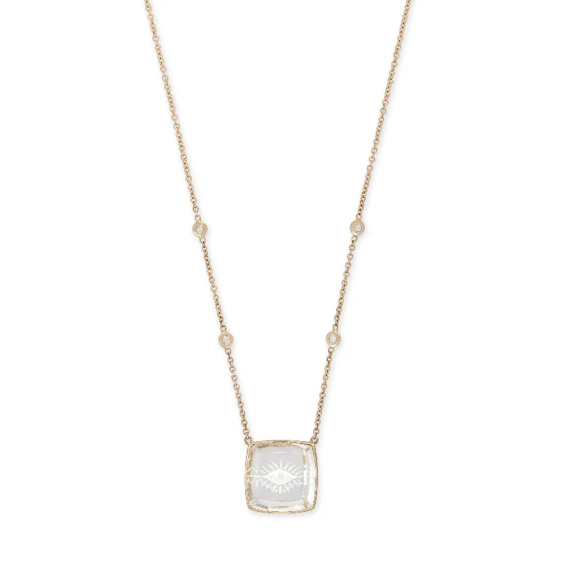 CARVED EYE BURST CLEAR QUARTZ SQUARE NECKLACE