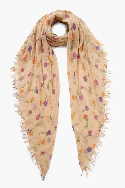 Cashmere and Silk Scarf Cream Valentina Floral