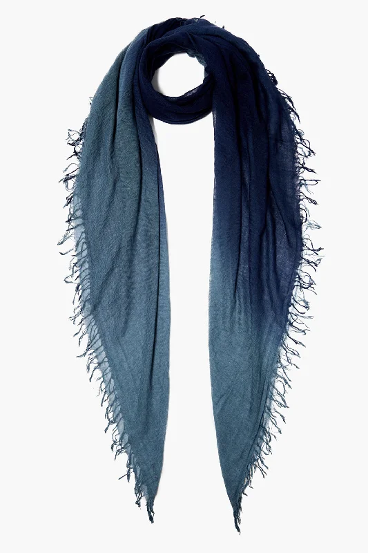 Cashmere and Silk Scarf Pageant Blue Dip Dyed