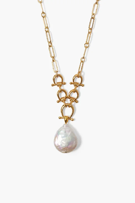 Cheval Necklace Gold White Pearl