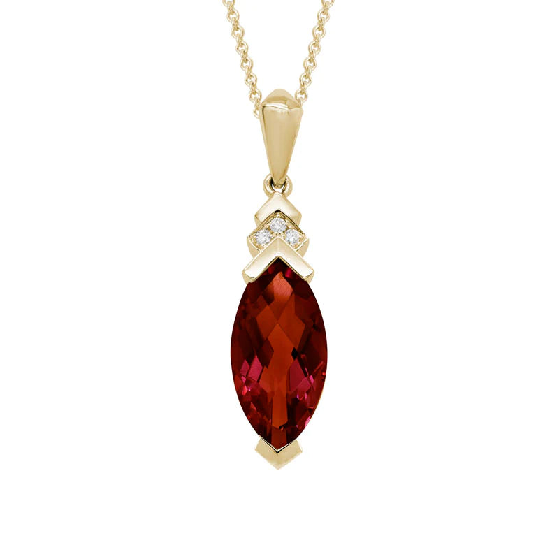 14K Yellow Gold Marquise Garnet and Diamond Accent 16-18" Necklace