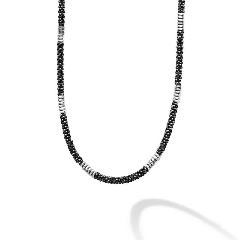 Lagos Black Caviar Silver Station Ceramic Beaded Necklace