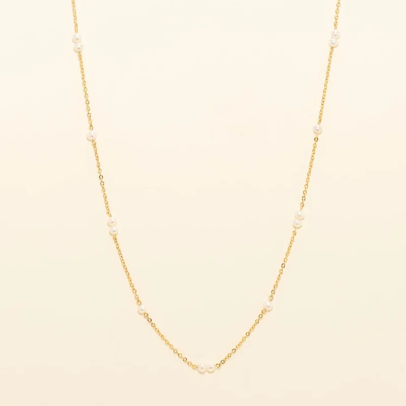 Cultured Freshwater Pearl Station Necklace in 14kt Yellow Gold (3mm pearls)