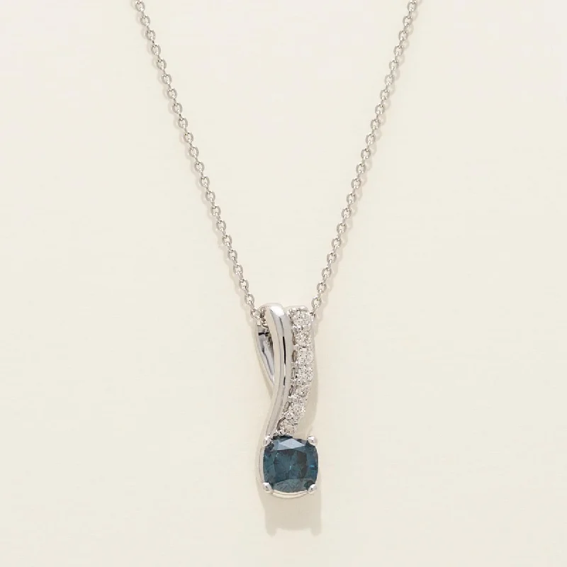 Cushion Cut Blue Diamond Necklace in 14kt White Gold (1/2ct tw)