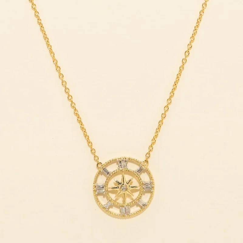 Diamond Compass Necklace in 10kt Yellow Gold (1/7ct tw)