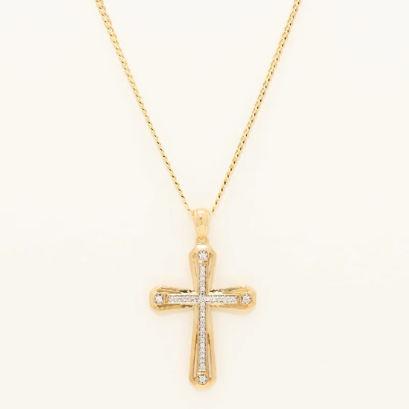 Diamond Cross Necklace in 10kt Yellow Gold (1/5ct tw)