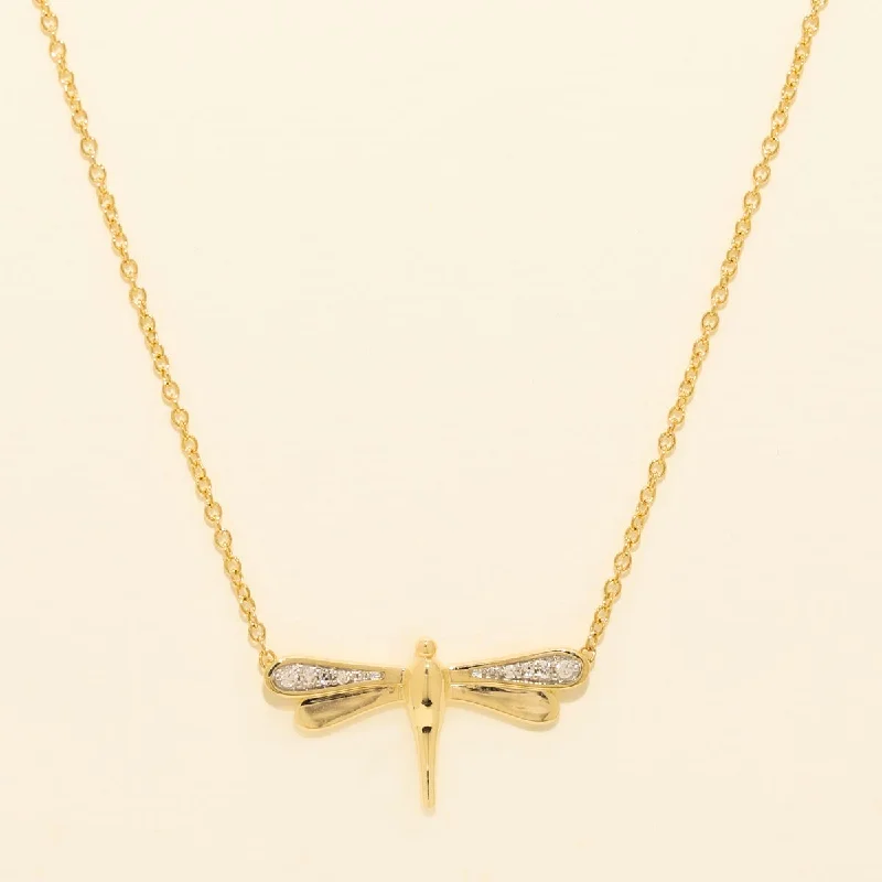 Diamond Dragonfly Necklace in 10kt Yellow Gold (1/20ct tw)